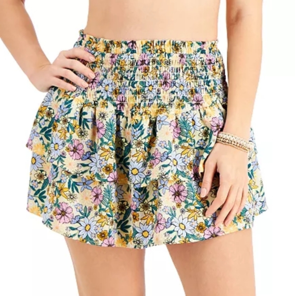 Miken Floral Print Swim‎ Cover-Up Skirt Angora Lavender S